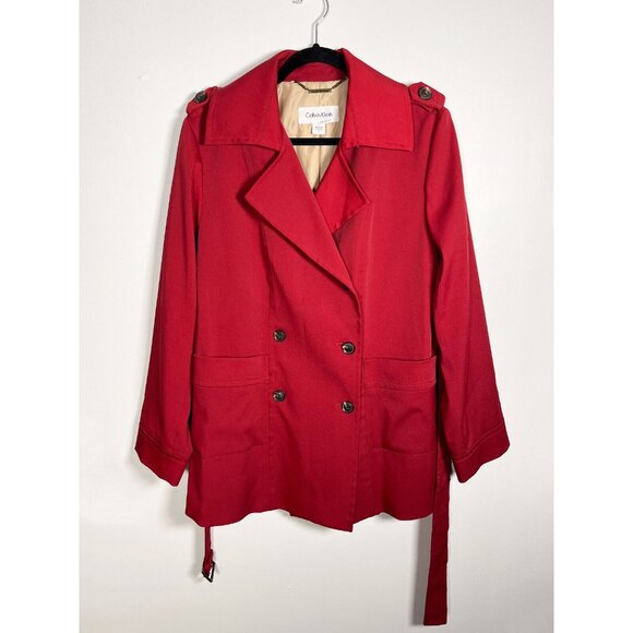 Red Calvin Klein trenchcoat with belt - Picture 3 of 10